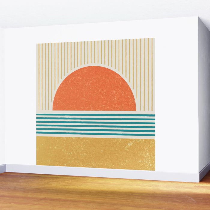 Sun Beach Stripes - Mid Century Modern Abstract Wall Mural Gallery Image 2