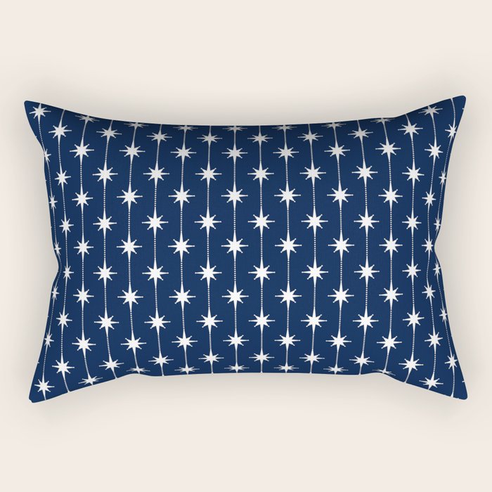 Midcentury Stars and Dots Pattern in Nautical Navy Blue and White Rectangular Pillow Gallery Image 1