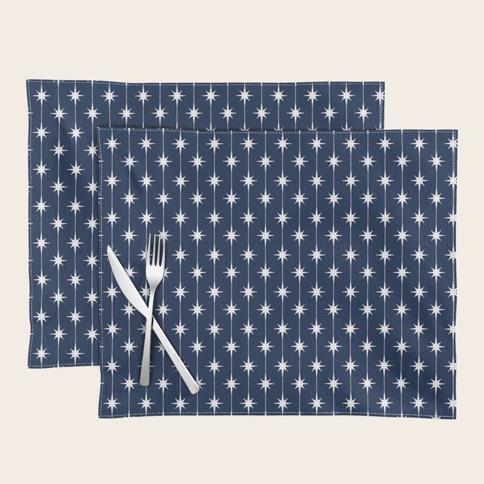 Midcentury Stars and Dots Pattern in Nautical Navy Blue and White Placemat Gallery Image 1