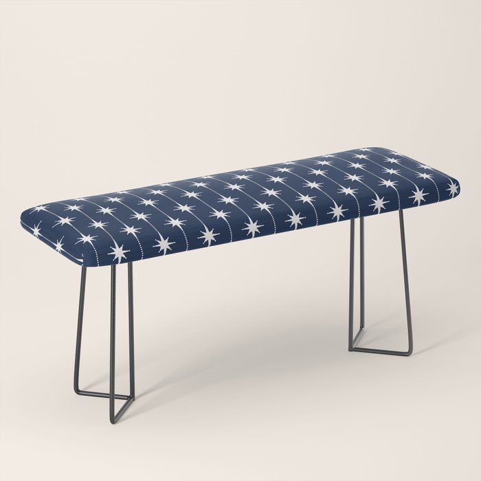 Midcentury Stars and Dots Pattern in Nautical Navy Blue and White Bench Gallery Image 1