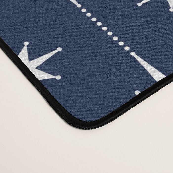 Midcentury Stars and Dots Pattern in Nautical Navy Blue and White Desk Mat Gallery Image 4