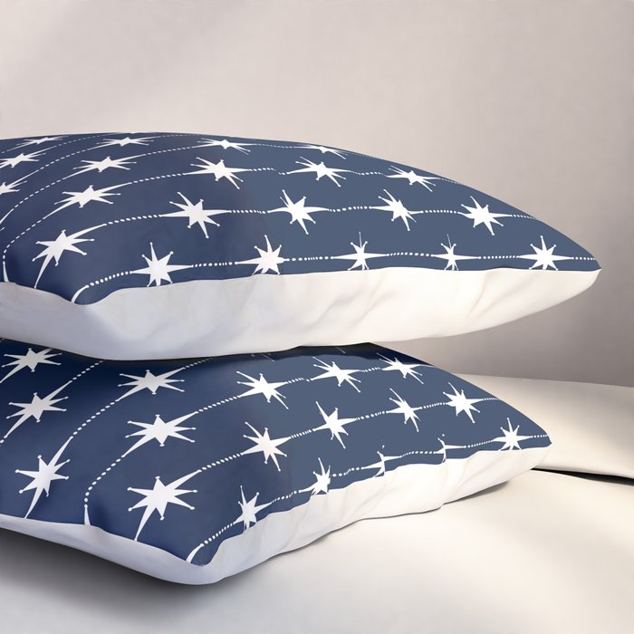Midcentury Stars and Dots Pattern in Nautical Navy Blue and White Pillow Sham Gallery Image 3