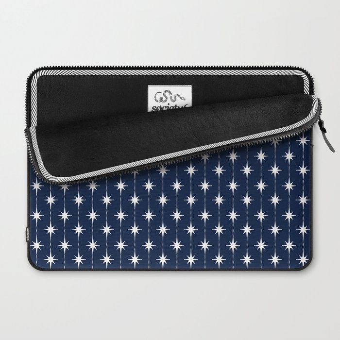 Midcentury Stars and Dots Pattern in Nautical Navy Blue and White Laptop Sleeve Gallery Image 2