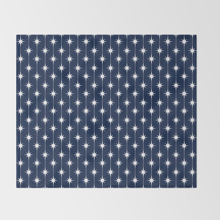 Midcentury Stars and Dots Pattern in Nautical Navy Blue and White Throw Blanket Gallery Image 2
