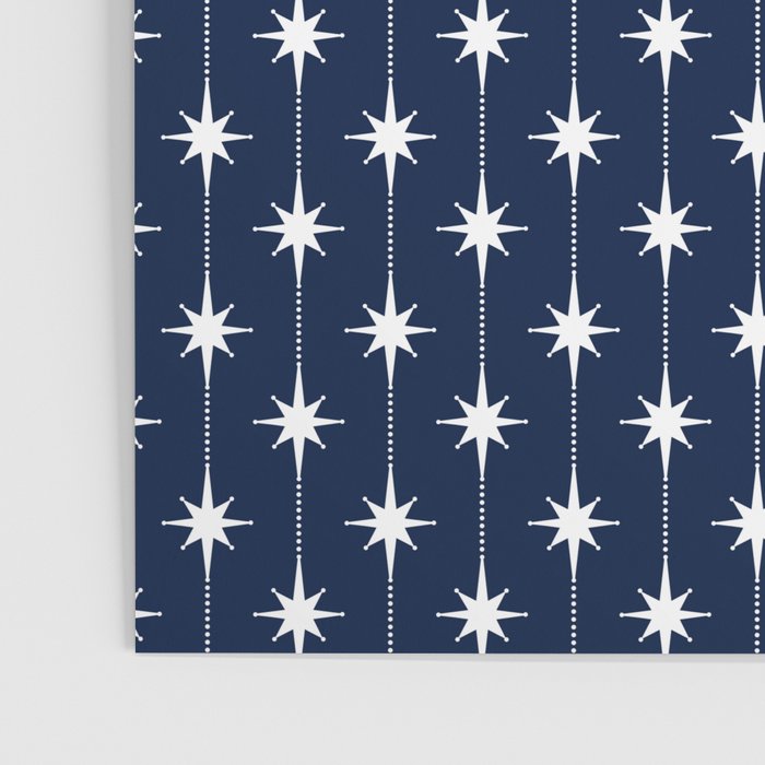 Midcentury Stars and Dots Pattern in Nautical Navy Blue and White Poster Gallery Image 3
