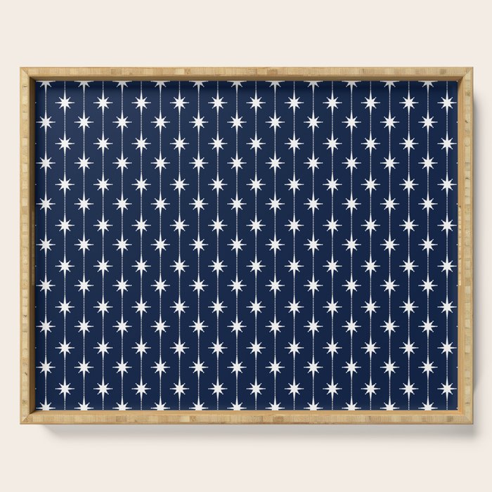 Midcentury Stars and Dots Pattern in Nautical Navy Blue and White Serving Tray Gallery Image 1