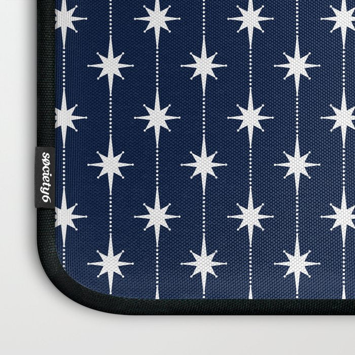 Midcentury Stars and Dots Pattern in Nautical Navy Blue and White Laptop Sleeve Gallery Image 3