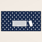 Midcentury Stars and Dots Pattern in Nautical Navy Blue and White Desk Mat Gallery Image 1