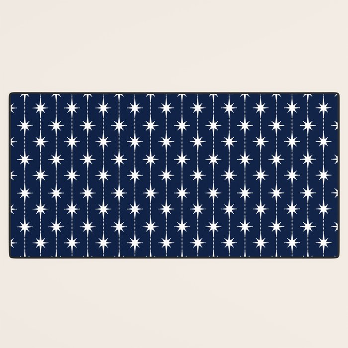 Midcentury Stars and Dots Pattern in Nautical Navy Blue and White Desk Mat Gallery Image 3