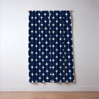Midcentury Stars and Dots Pattern in Nautical Navy Blue and White Window Curtain Gallery Image 3