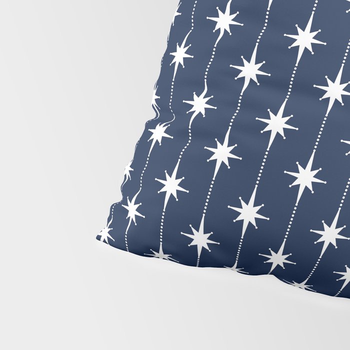 Midcentury Stars and Dots Pattern in Nautical Navy Blue and White Pillow Sham Gallery Image 4