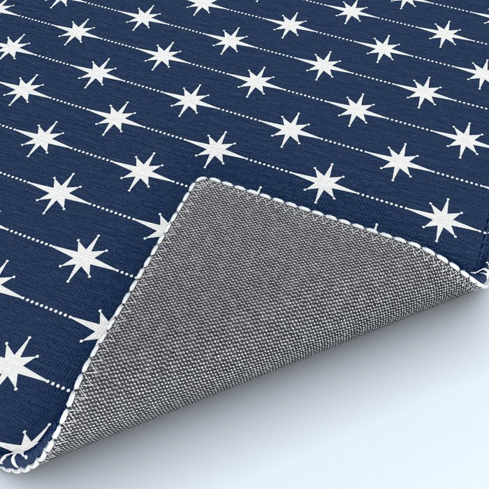 Midcentury Stars and Dots Pattern in Nautical Navy Blue and White Rug Gallery Image 4
