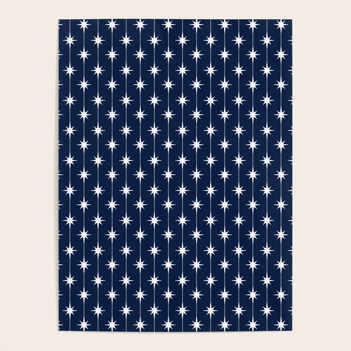 Midcentury Stars and Dots Pattern in Nautical Navy Blue and White Poster Gallery Image 4