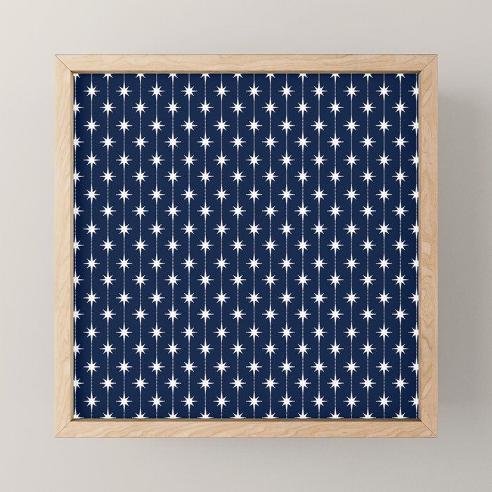 Midcentury Stars and Dots Pattern in Nautical Navy Blue and White Mini Art Print Gallery Image 1