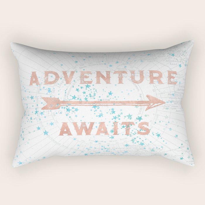 Adventure Awaits Rose Gold Rectangular Pillow Gallery Image 1
