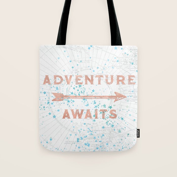 Adventure Awaits Rose Gold Tote Bag Gallery Image 1