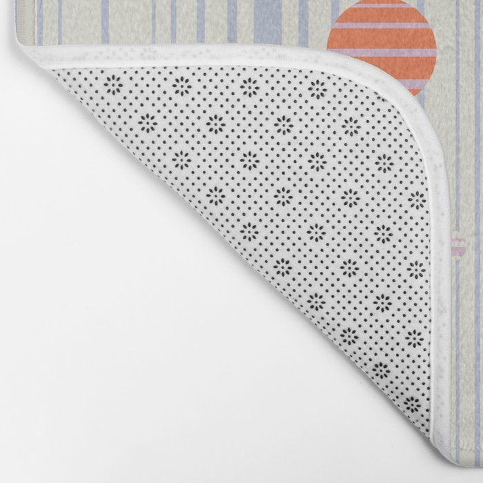 Dots and Vertical Stripes in Orange and Lavender - Playful Geometrics Bath Mat Gallery Image 2