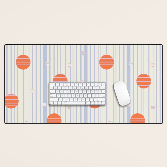 Dots and Vertical Stripes in Orange and Lavender - Playful Geometrics Desk Mat Gallery Image 1