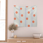 Dots and Vertical Stripes in Orange and Lavender - Playful Geometrics Wall Tapestry Gallery Image 2