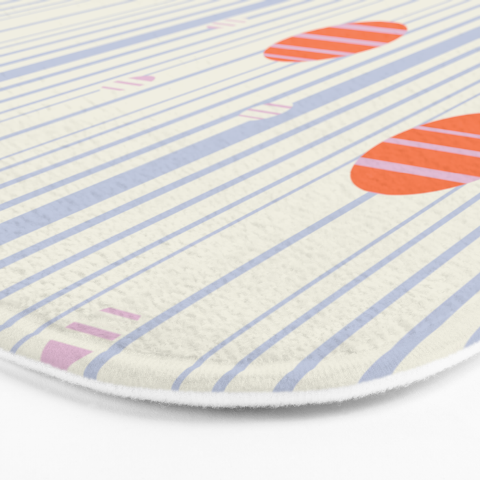 Dots and Vertical Stripes in Orange and Lavender - Playful Geometrics Bath Mat Gallery Image 3