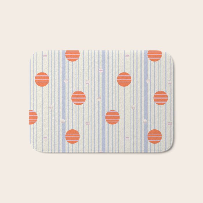 Dots and Vertical Stripes in Orange and Lavender - Playful Geometrics Bath Mat Gallery Image 1
