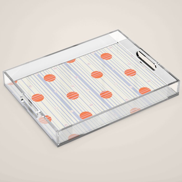 Dots and Vertical Stripes in Orange and Lavender - Playful Geometrics Acrylic Tray Gallery Image 1