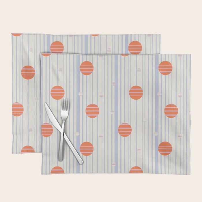 Dots and Vertical Stripes in Orange and Lavender - Playful Geometrics Placemat Gallery Image 1