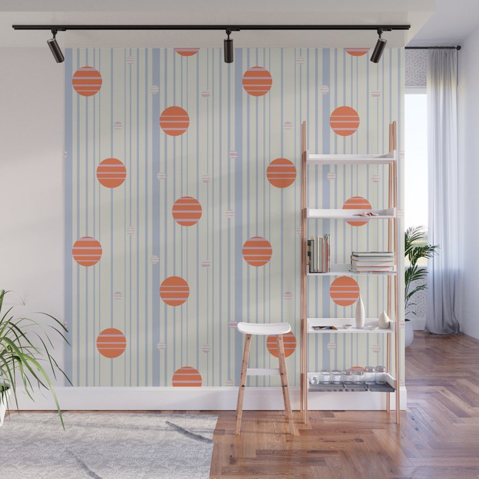 Dots and Vertical Stripes in Orange and Lavender - Playful Geometrics Wall Mural Gallery Image 1