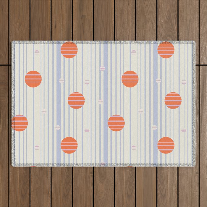 Dots and Vertical Stripes in Orange and Lavender - Playful Geometrics Outdoor Rug Gallery Image 1