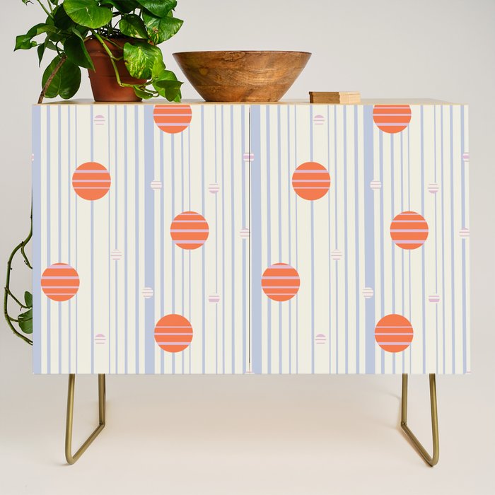 Dots and Vertical Stripes in Orange and Lavender - Playful Geometrics Credenza Gallery Image 1
