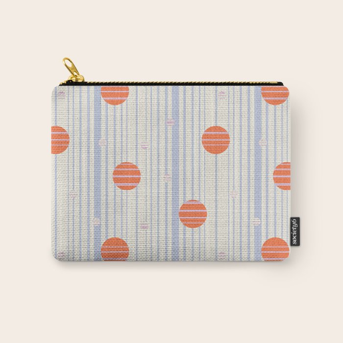 Dots and Vertical Stripes in Orange and Lavender - Playful Geometrics Carry All Pouch Gallery Image 1