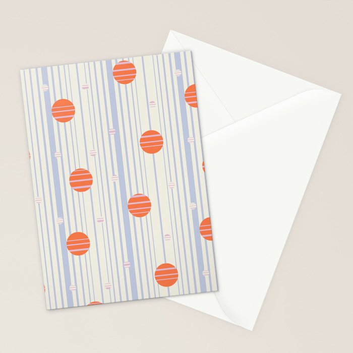 Dots and Vertical Stripes in Orange and Lavender - Playful Geometrics Stationery Card Gallery Image 2