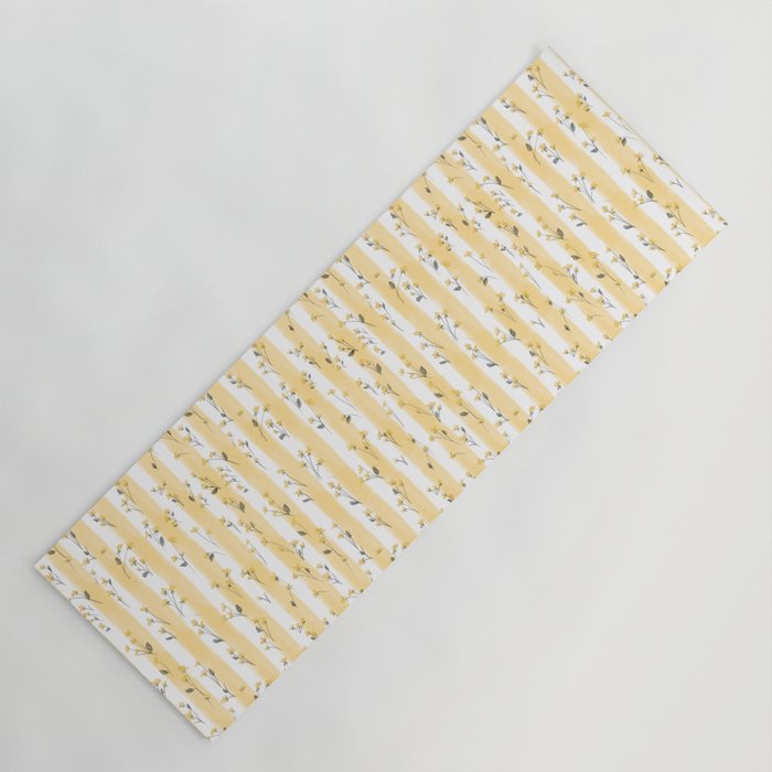 Buttercup Yellow Flower Blossoms on Butter Yellow Streaky Stripes Yoga Mat Gallery Image 1