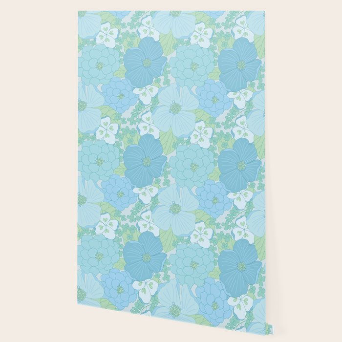 Light Blue Pastel Vintage Floral Pattern Wallpaper Gallery Image 2