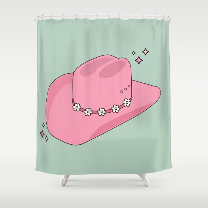 Pink And Green Colorful Cowboy Hat Shower Curtain Gallery Image 1