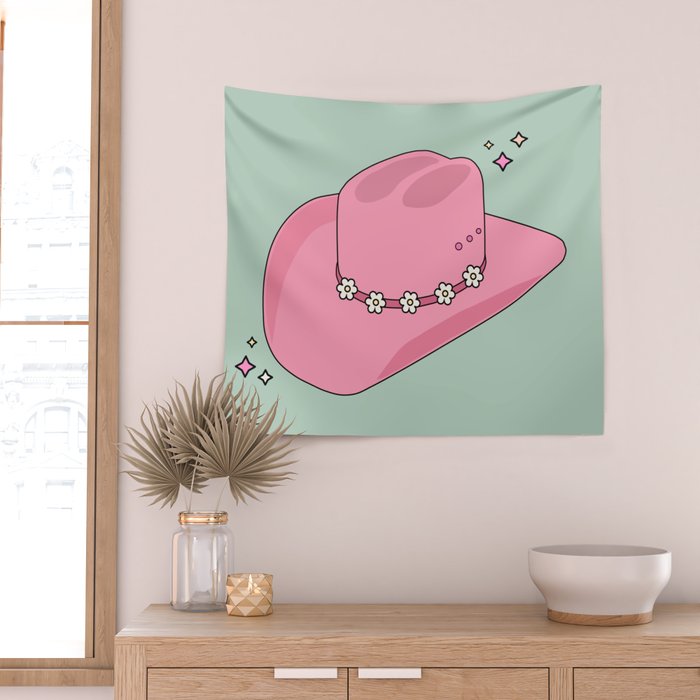 Pink And Green Colorful Cowboy Hat Wall Tapestry Gallery Image 2