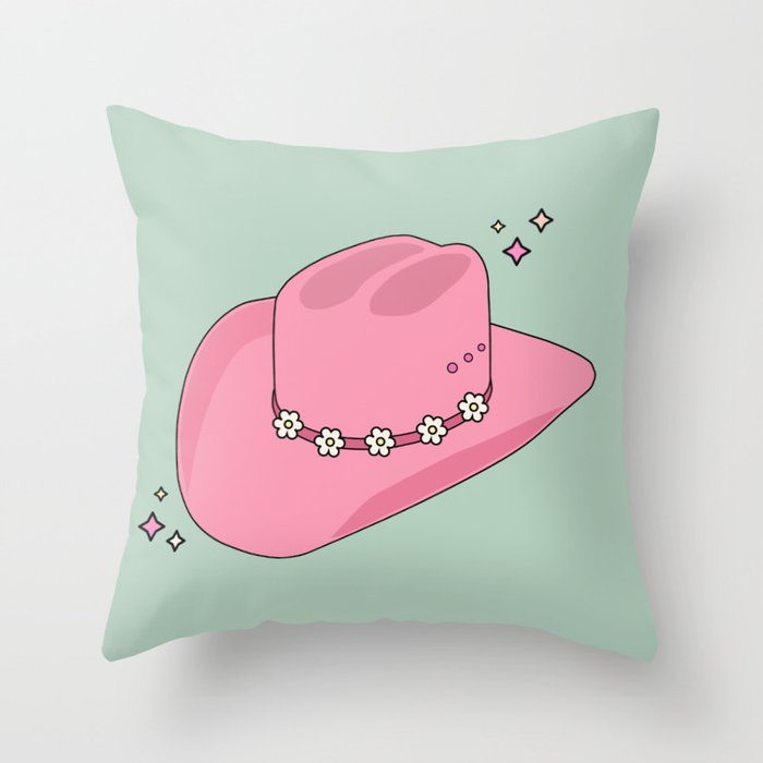 Pink And Green Colorful Cowboy Hat Throw Pillow Gallery Image 6