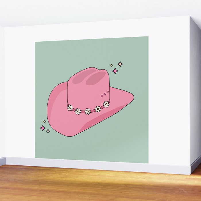 Pink And Green Colorful Cowboy Hat Wall Mural Gallery Image 2