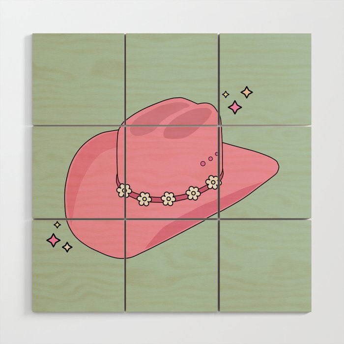 Pink And Green Colorful Cowboy Hat Wood Wall Art Gallery Image 1