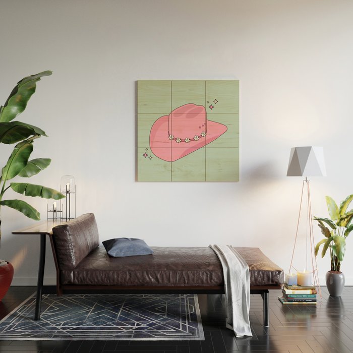 Pink And Green Colorful Cowboy Hat Wood Wall Art Gallery Image 2