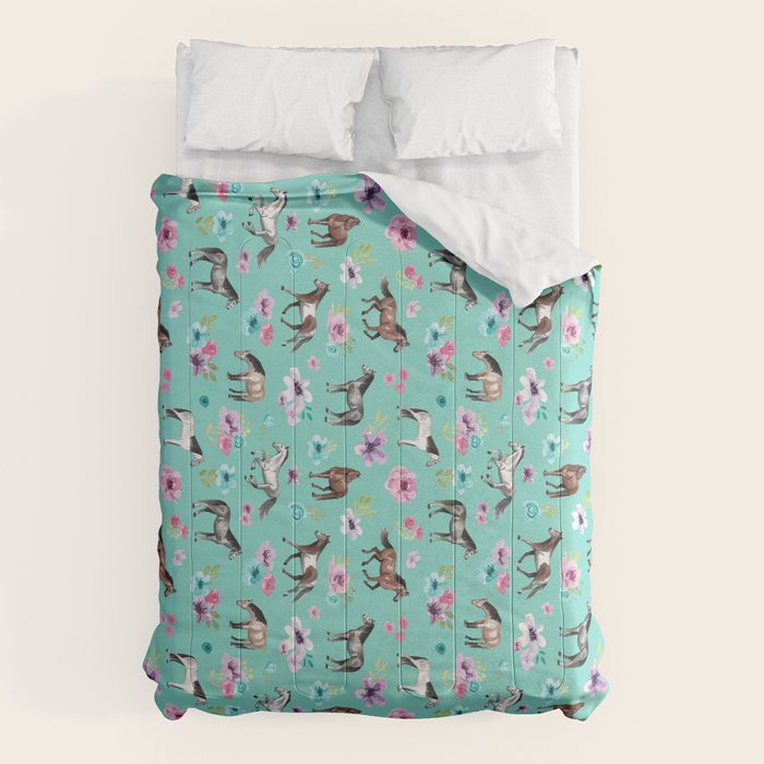 Aqua Horses and Flowers for Daybed Comforter Gallery Image 6
