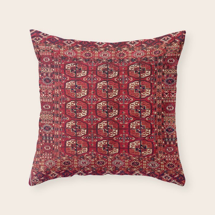 Tekke  Antique West Turkestan Rug Print Throw Pillow Gallery Image 6