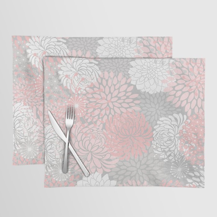 Festive, Floral Prints, Bloom Mix, White and Pink on Grey Placemat Gallery Image 1