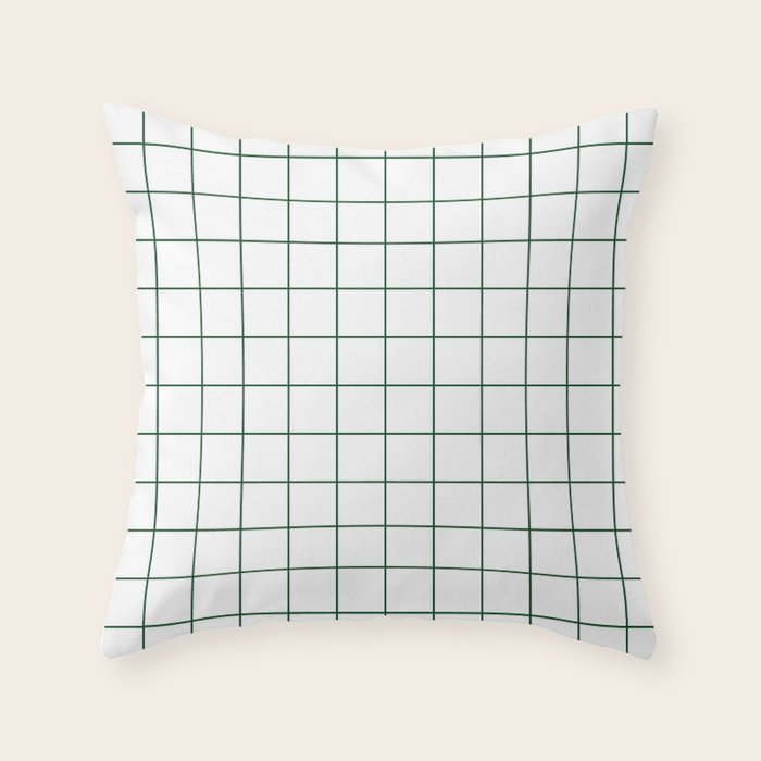 Grid Pattern White Forest Green Windowpane Graph Check Stripe Lines Minimalist Stripes Line Drawing Throw Pillow Gallery Image 1