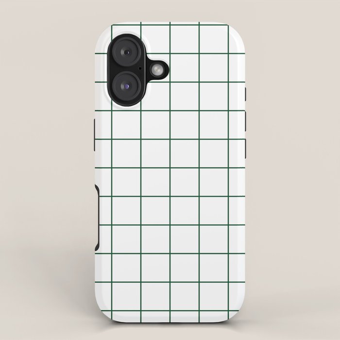 Grid Pattern White Forest Green Windowpane Graph Check Stripe Lines Minimalist Stripes Line Drawing iPhone Case Gallery Image 1