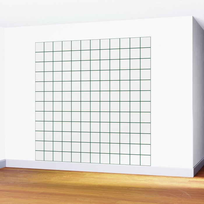 Grid Pattern White Forest Green Windowpane Graph Check Stripe Lines Minimalist Stripes Line Drawing Wall Mural Gallery Image 2