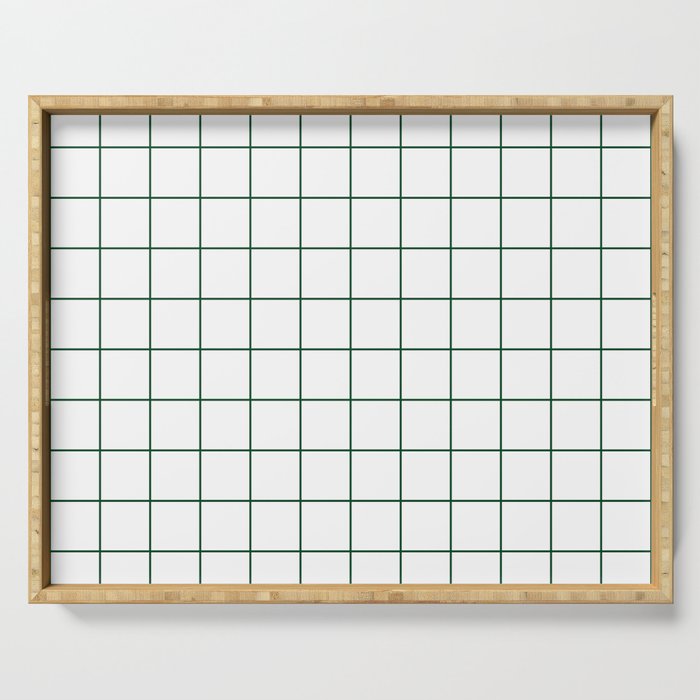 Grid Pattern White Forest Green Windowpane Graph Check Stripe Lines Minimalist Stripes Line Drawing Serving Tray Gallery Image 1