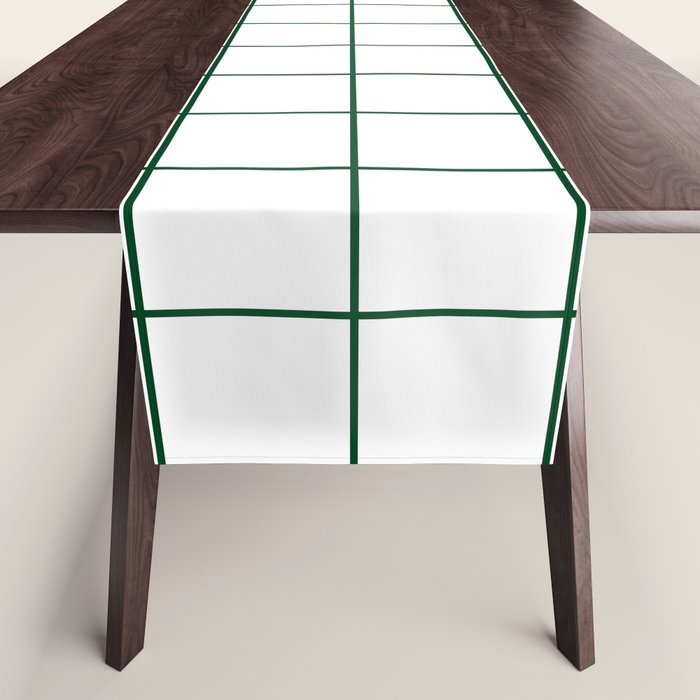 Grid Pattern White Forest Green Windowpane Graph Check Stripe Lines Minimalist Stripes Line Drawing Table Runner Gallery Image 1