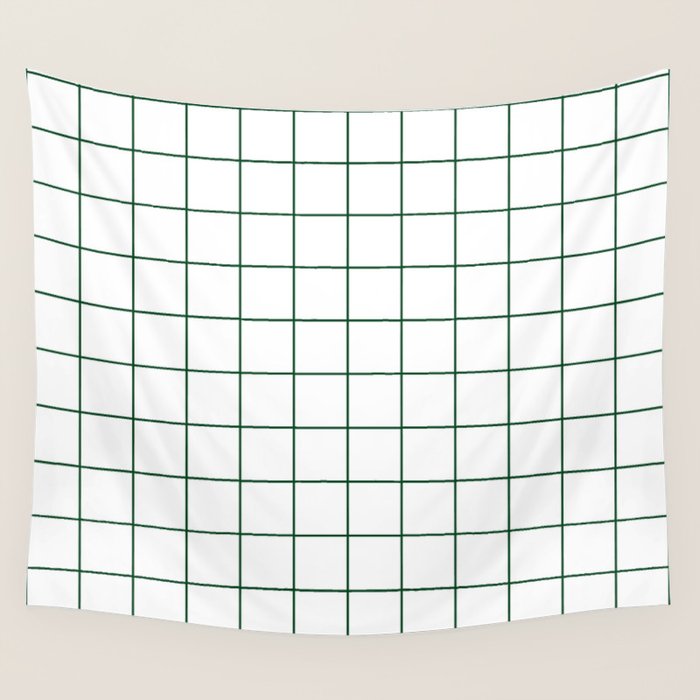Grid Pattern White Forest Green Windowpane Graph Check Stripe Lines Minimalist Stripes Line Drawing Wall Tapestry Gallery Image 4