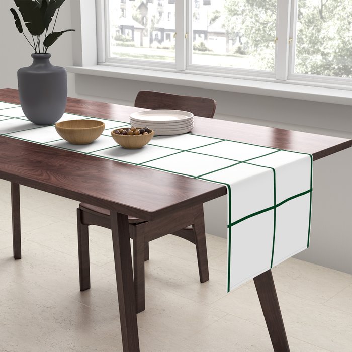 Grid Pattern White Forest Green Windowpane Graph Check Stripe Lines Minimalist Stripes Line Drawing Table Runner Gallery Image 2